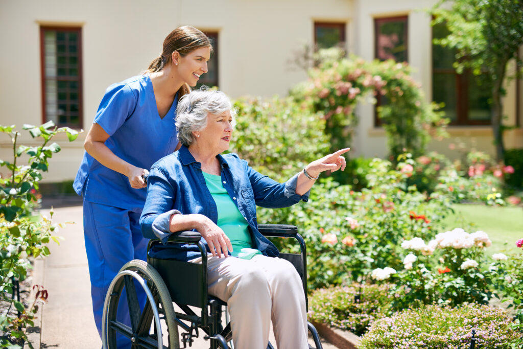 regain independence, nurse helping elderly women in wheelchair