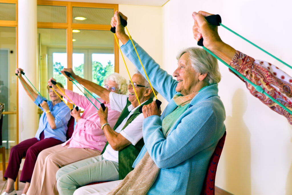 Exercise for Seniors - seniors with stretching bands